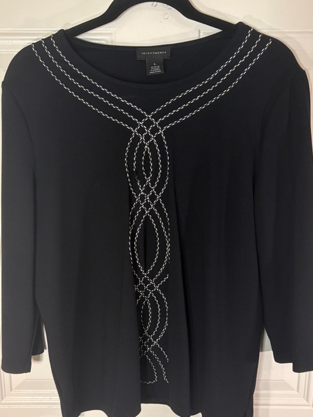 Investments Black Long Sleeve Top with white Stitch Detail